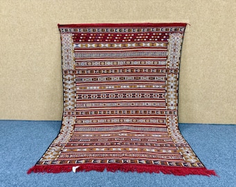 Rustic Moroccan Kilim Rug  4– Large Wool Flatweave – Handwoven Tribal Living Room Carpet