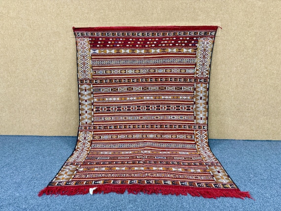 Rustic Moroccan Kilim Rug  4– Large Wool Flatweave – Handwoven Tribal Living Room Carpet