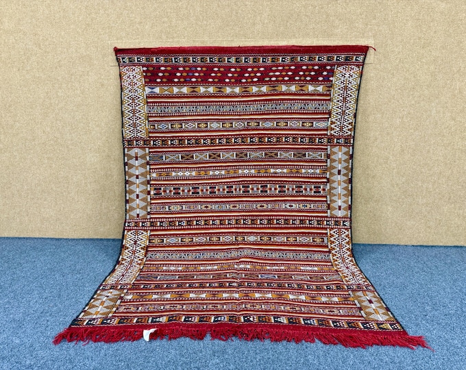 Rustic Moroccan Kilim Rug  4– Large Wool Flatweave – Handwoven Tribal Living Room Carpet