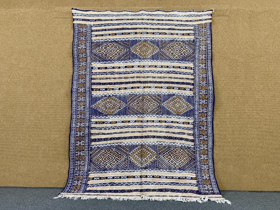 Moroccan Kilim Rug 5x7 ft – Traditional Rug– Moroccan Flatweave Wool Carpet – Moroccan Home Decor - Unique Designs Rug