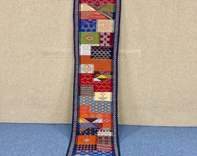 Moroccan Picasso Runner Rug – Handmade Abstract Berber Wool Rug 2x8 ft  – Long Flatweave Hallway Runner –Long Narrow Rug for Hall o
