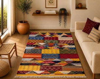 Berber Akhnif Picasso Rug 5x8 ft – Moroccan Handmade Wool Carpet –Boho Flatweave Rug - Ethnic Wool Carpet -Living Room Rug -Traditional  Rug