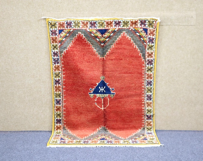Red Taznakht Berber Rug 3x5 - Handwoven Moroccan Rug - Soft Plush Area Rug - Boho Statement Rug for Bedroom