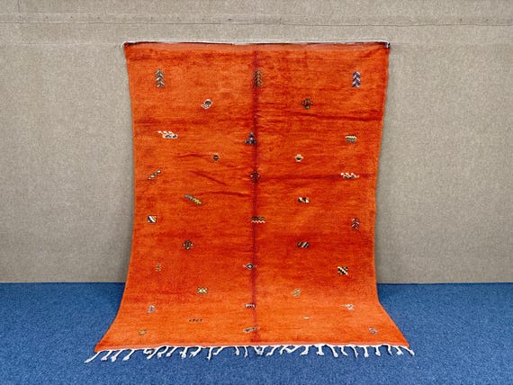 Orange Moroccan rug 6.9x8.9 ft