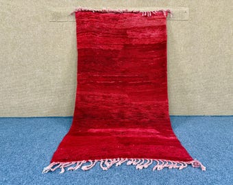 Red Vintage Azilal Rug 3x5 ft – Moroccan Wool Floor Carpet –Soft Wool Azilal Rug – Moroccan Handmade Carpet– Bohemian Living Room Decor
