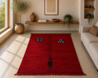 Red Moroccan Azilal Rug 3x4 ft – Handwoven Wool Carpet – Small Azilal Rug – Moroccan Berber Carpet – Boho Tribal Decor – Soft Moroccan Rug