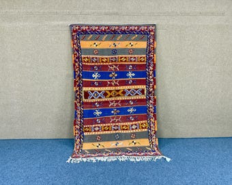 Boho Moroccan Glaoui Rug 4x8 ft– Flatweave & Knotted Pile Carpet - Vintage Moroccan Glaoui Rug – Tribal Berber Rug – Atlas Mountains Wool