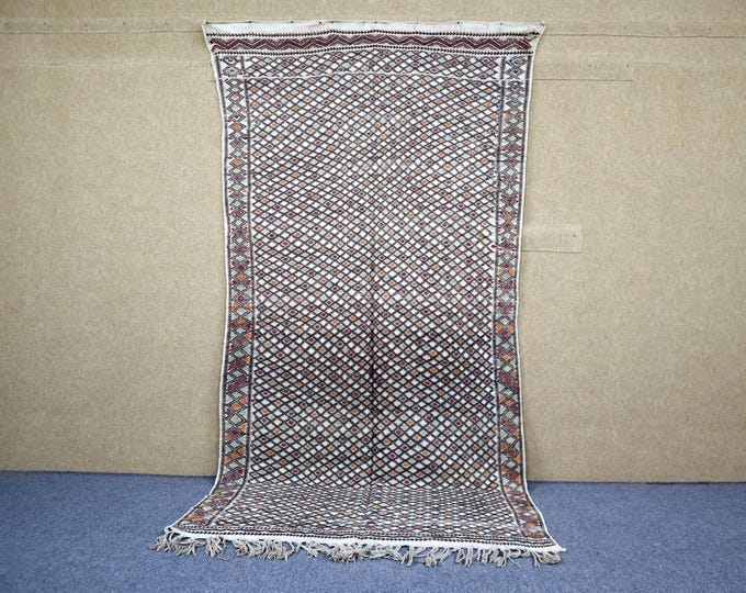 Vintage Moroccan Rug 4x9 - One Of A Kind Berber Rug - Flat Weave Rug For Living Room - Tribal Boho Rug