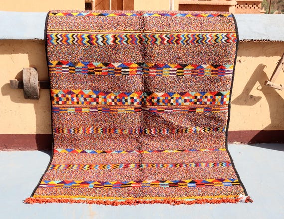 VINTAGE AZILAL RUG - Berber Moroccan rug, 5x8 rug, multicolor Beni Ourain rug