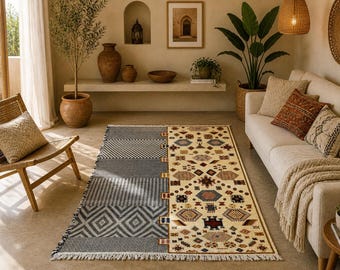 Unique Tribal Berber Wool Carpet Glaoui Rug 6x9Ft - Moroccan Wool - Handmade Berber Carpet for Living Room - Ethnic Moroccan Rug