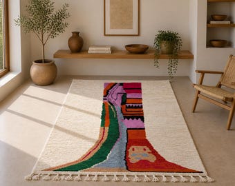 Authentic Azilal rug 5x8 – Moroccan Berber Rug – Handcrafted Rug for Living Room –Abstract Area Rug, Modern Boho Living Room Statement