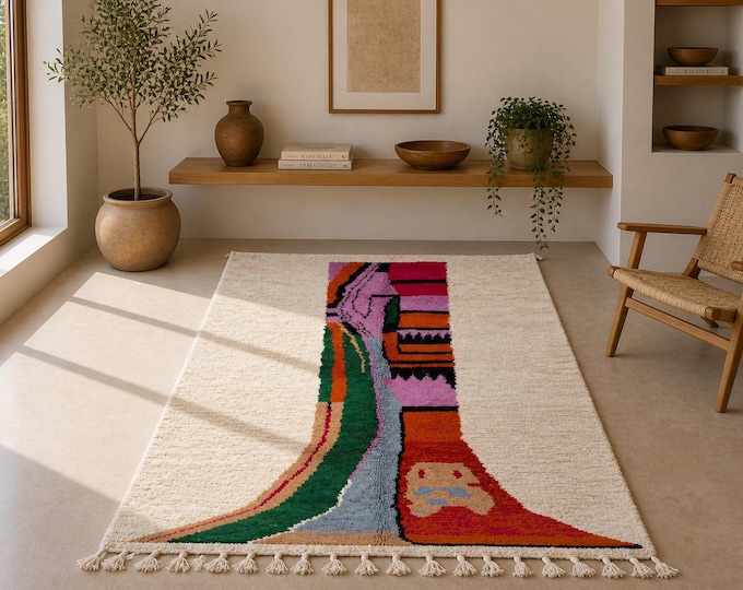 Authentic Azilal rug 5x8 – Moroccan Berber Rug – Handcrafted Rug for Living Room –Abstract Area Rug, Modern Boho Living Room Statement