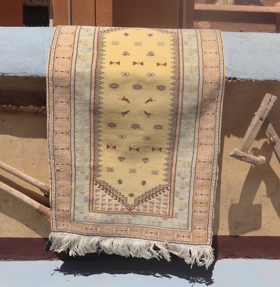 Handmade Wool Ethnic Rug , Large 2x4 Feet Natural Living Statement, moroccan rug traditional rug