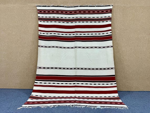 Vintage Moroccan Flat Weave Rug 5x8 – Handmade Berber Rug – Vintage Tribal Wool Carpet – Timeless Berber Design Carpet – Free Shipping