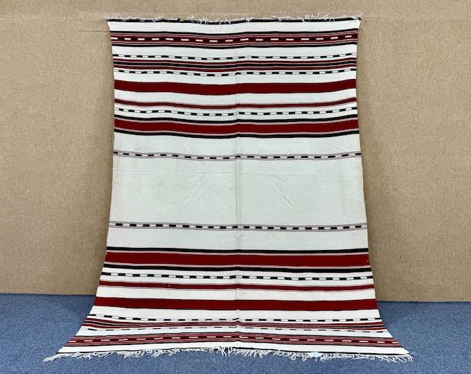 Vintage Moroccan Flat Weave Rug 5x8 – Handmade Berber Rug – Vintage Tribal Wool Carpet – Timeless Berber Design Carpet – Free Shipping