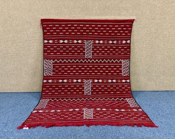 Red Moroccan Kilim rug 6.2 x 4.6 ft