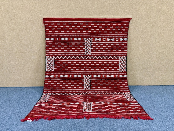 Red Moroccan Kilim rug 6.2 x 4.6 ft