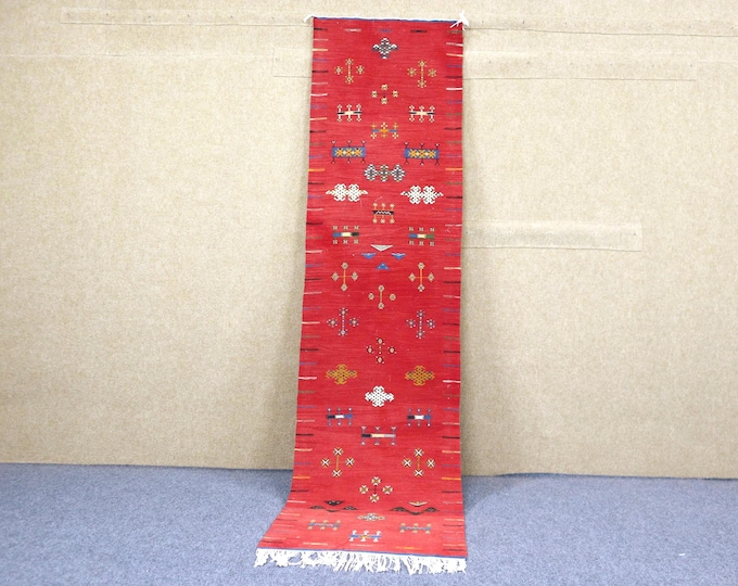 Vibrant Moroccan Akhnif Runner Rug 2x9 - Handwoven Berber Rug - Natural Wool Rug - Tribal Boho Entryway Runner Rug