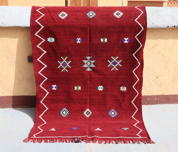 STUNNING MOROCCAN RUG 4x8 rug, kilim flat weave rug, boujaad rug, berber rug,