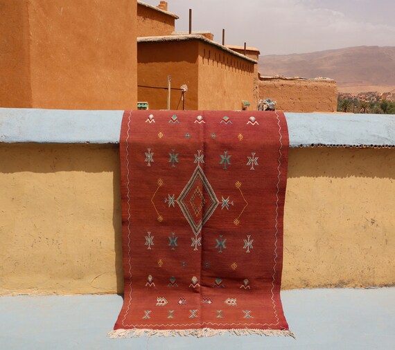 Minimalist Berber rug 3x7 - vintage kilim rug - Morrocan rug - Flat weave rug - Akhnif rug - Bedroom rug - Boho rug - Wool rug