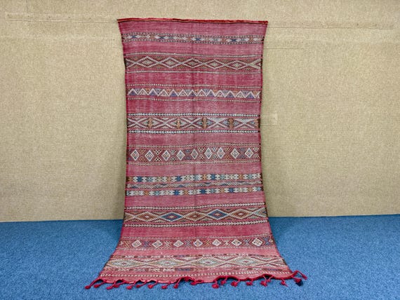 Rustic Beni Mguild Rug 9x5 ft– Handwoven Moroccan Wool Rug – Vintage Berber Wool Rug – Area Carpet – Moroccan flatweave Rug – Free Shipping