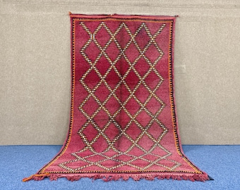 Vintage Moroccan Red Rug 5x9 – Handmade Boujaad Rug – Vintage Tribal Wool Carpet – Timeless Berber Design Carpet – Free Shipping