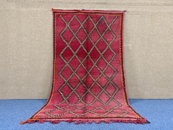 Vintage Moroccan Red Rug 5x9 – Handmade Boujaad Rug – Vintage Tribal Wool Carpet – Timeless Berber Design Carpet – Free Shipping