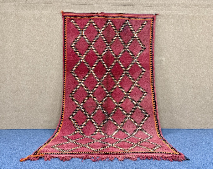 Vintage Moroccan Red Rug 5x9 – Handmade Boujaad Rug – Vintage Tribal Wool Carpet – Timeless Berber Design Carpet – Free Shipping