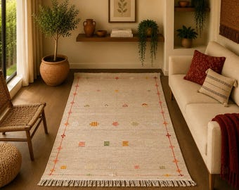 Boho Flatweave Rug – Moroccan Akhnif Wool Carpet 5x8 ft  – Rustic Tribal Home Style - Berber Akhnif Rug – Traditional carpet -Free Shipping