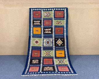 One of a Kind  Akhnif Rug 5x9 ft - Moroccan Wool Rug –Large Flatweave Rug – Bohemian Living Room Carpet - Moroccan Artisan Rug - Home Decor