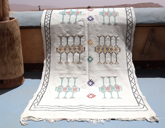 STUNNING WHITE MOROCCAN 3x6 rug, flat weave rug, boujad rug, kilim rug, living room rug