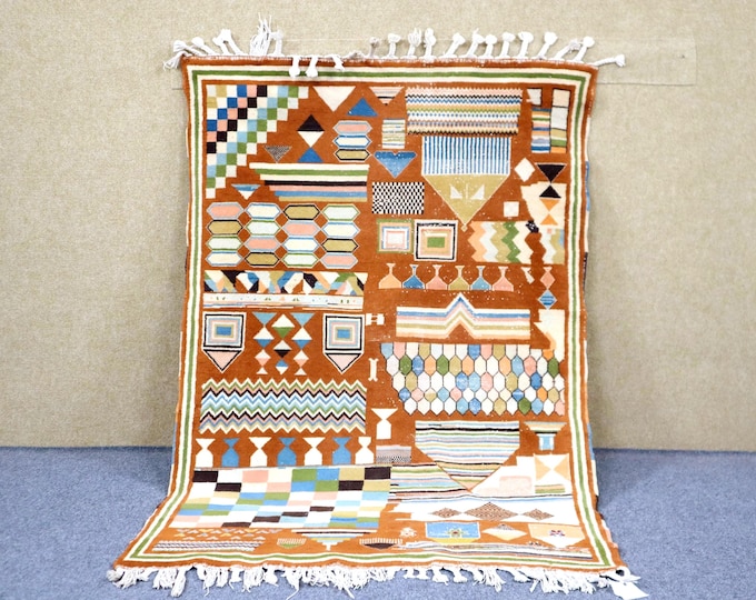 High Quality Moroccan Rug 3x5 - Natural Wool Area Rug - Berber Rug For Living Room - Handwoven Moroccan Rug - Unique Abstract Rug