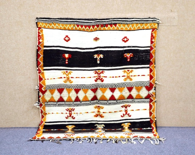 Authentic Moroccan Glaoui Rug 4x5 - Mixed Wive Rug - Berber Rug For Living Room - Natural Wool Rug - Boho Home Decor