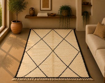 Vintage Beni Ourain Rug 4x8 ft – Moroccan Wool Carpet – Handmade Beni Ourain Rug – Thick Pile Moroccan Wool – Berber Home Decor