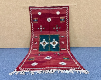 Moroccan Akhnif Rug 3x7 ft – Handwoven Wool Flatweave – Boho Berber Carpet – Natural Moroccan Rug – Lightweight Tribal Decor –Free Shipping