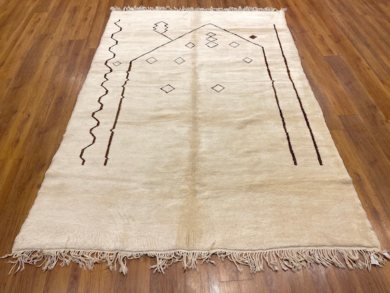 Hand-Knotted Moroccan Wool Rug-Custom Beni Ourain Rug-Modern Abstract Area Rug-Boho Interior Decor-Neutral Living Room Carpet