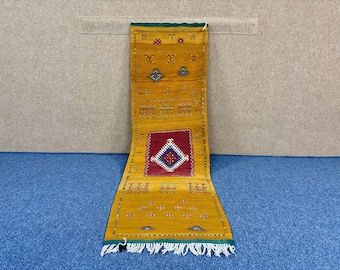 Yellow Moroccan Runner 2x7 ft– Long Wool Rug – Handwoven Berber Carpet – Wool Berber Carpet for Entry or Hall – Artisan Made - Home Decor