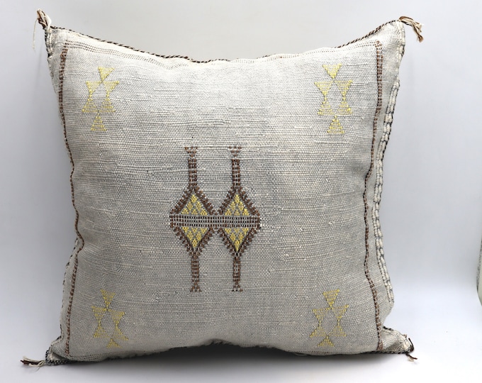Gray Moroccan Cactus Silk Pillow- 18x18 Pillow Covers-Ethnic Pillow Cover-Bohemian floor cushion-Upcycled Moroccan rug pillow