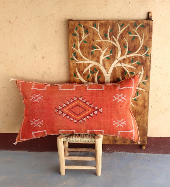 RED MORROCAN cactus silk PILLOW 18x35 throw pillow cover, handmade pillow cover, halloween pillow