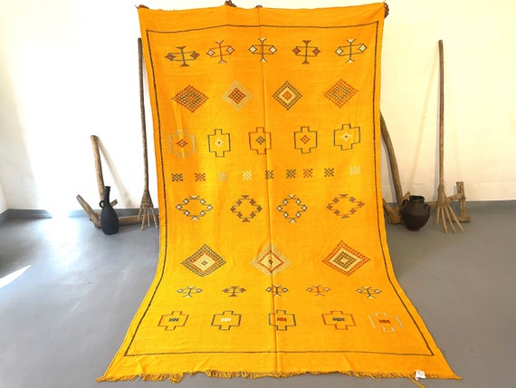 Exquisite 6x9 rug silk Yellow Moroccan Rug - Cactus Berber Rug, Flat Weave Sabra Silk Kilim