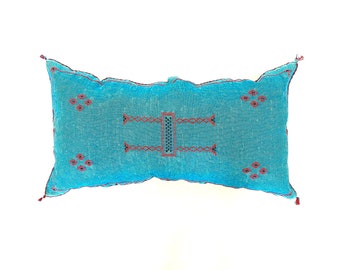 Berber cactus lumbar blue pillow handmade sabra pillow moroccan pillow 90x46 cm