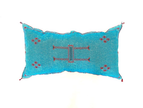 Cactus pillow - Aqua lumbar pillow - Sabra lumbar pillow - Teal lumbar pillow - Moroccan lumbar pillow - 18 x 35 Inches