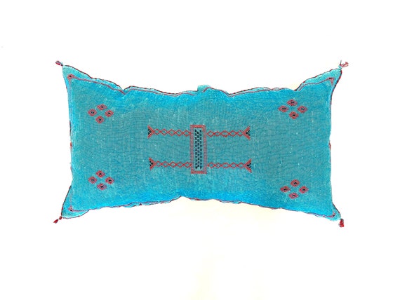 BLUE MORROCAN cactus silk PILLOW 18x35 pillow cover, handmade throw pillow cover, halloween pillow