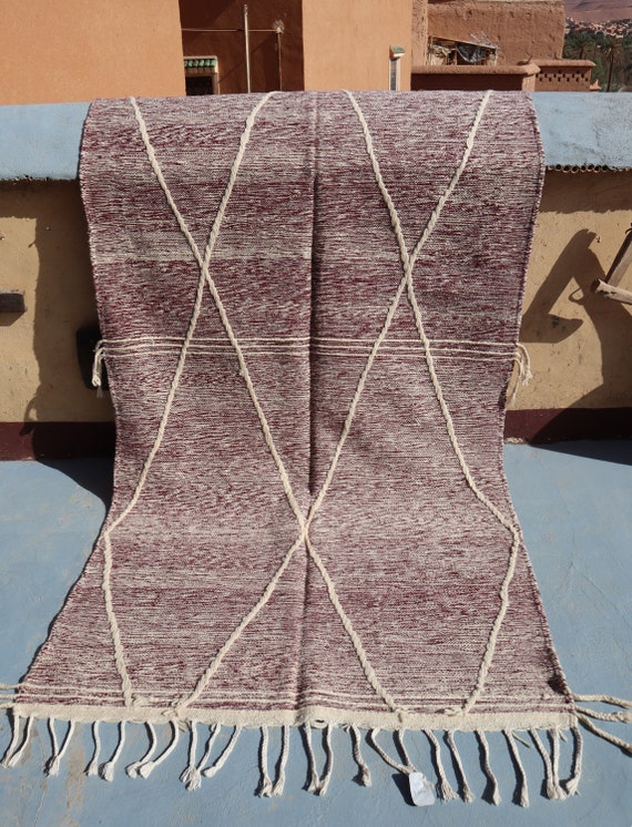 Stunning 4x9 Moroccan Rug in Purple-Boho Chic Berber Flat Weave Silk Rug
