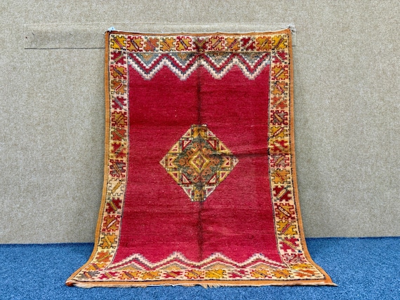 Luxury Moroccan Rug 3x5 – Red Berber Rug– Handmade Taznakhet Rug – Bohemian Living Room Rug – Boho Home Décor – Free Shipping