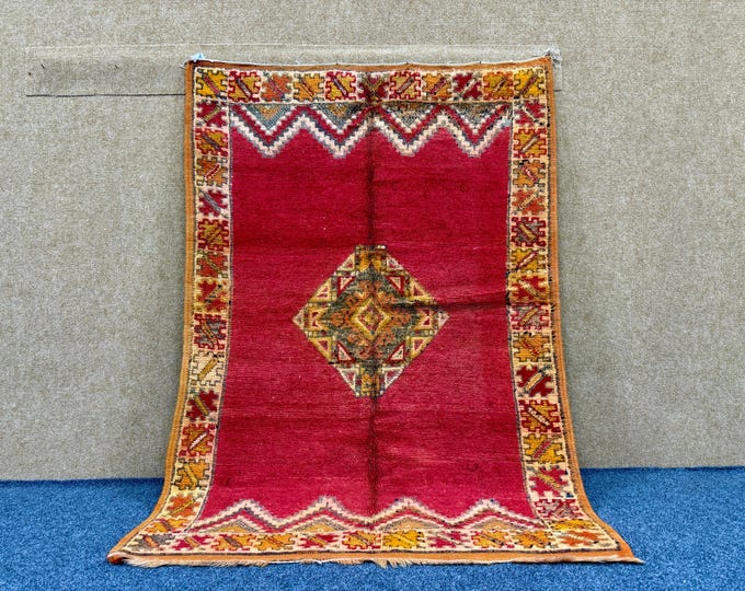 Luxury Moroccan Rug 3x5 – Red Berber Rug– Handmade Taznakhet Rug – Bohemian Living Room Rug – Boho Home Décor – Free Shipping