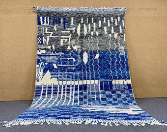 Blue Berber rug 7x10 ft – Moroccan Azilal Rug – handmade beni ouraine rug– Traditionally Rugs – Colored Area Rug – Home Decorful