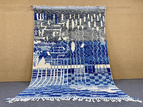 Blue Berber rug 7x10 ft – Moroccan Azilal Rug – handmade beni ouraine rug– Traditionally Rugs – Colored Area Rug – Home Decorful