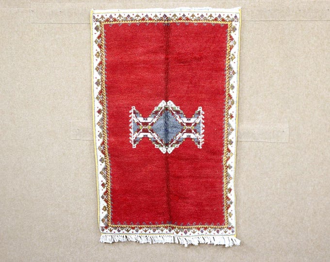 Stunning Moroccan Rug 3x5 - Red Berber Rug - Handwoven Small Rug - Moroccan Wool Area Rug - Boho Decor