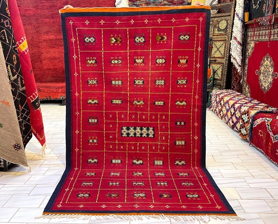 Stunning berber rug 5.6 x 9 Feet - Purple living room rug - handmade flat woven kilim rug - Morrocan rug - Akhnif rug - bohemian decor